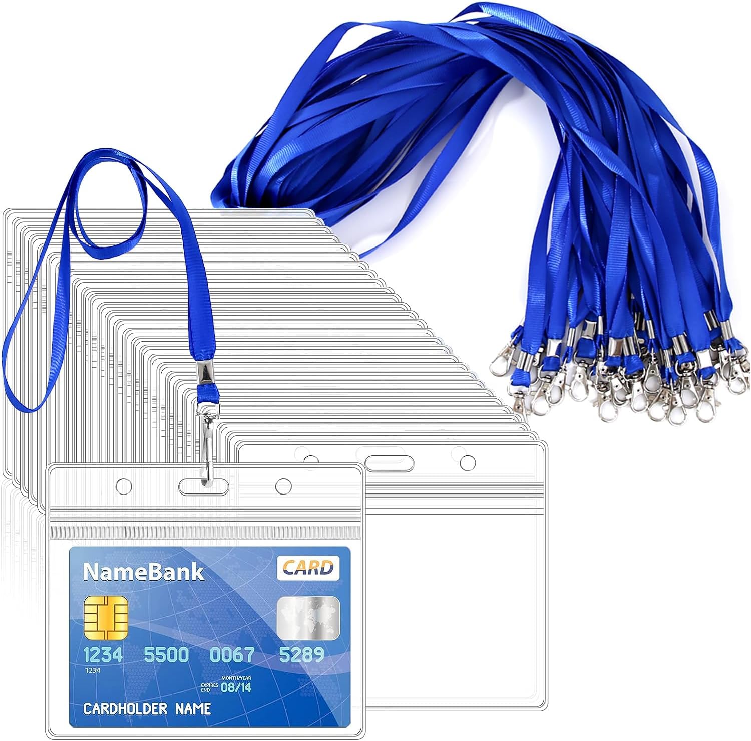 36pcs Blue Lanyards for Neck with 36pcs Card Holder, Clear Plastic ID Card Holde...