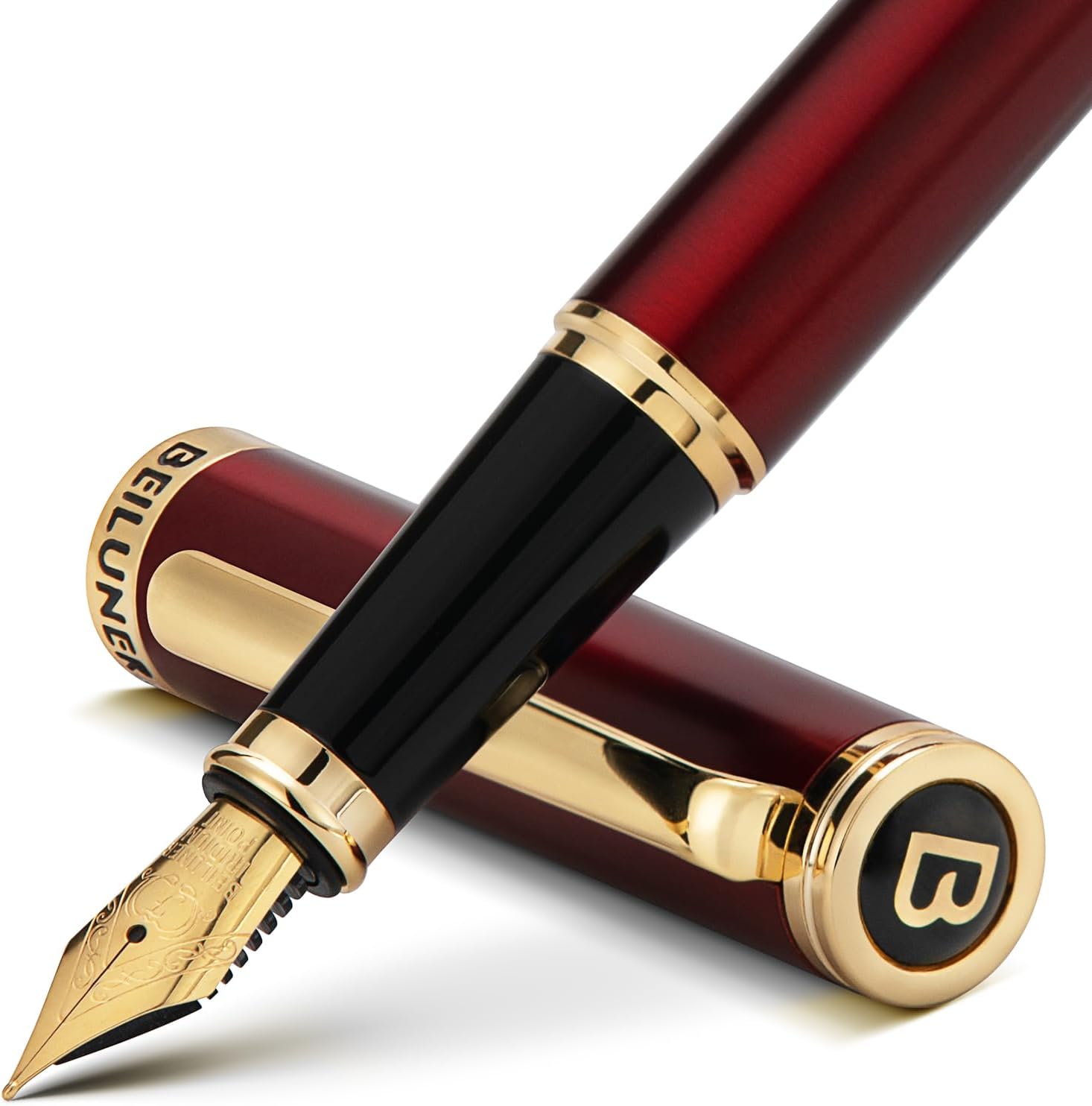 BEILUNER Red Fountain Pen, Stunning Luxury Pen with 24K Gilded Nib(Fine), Specia...
