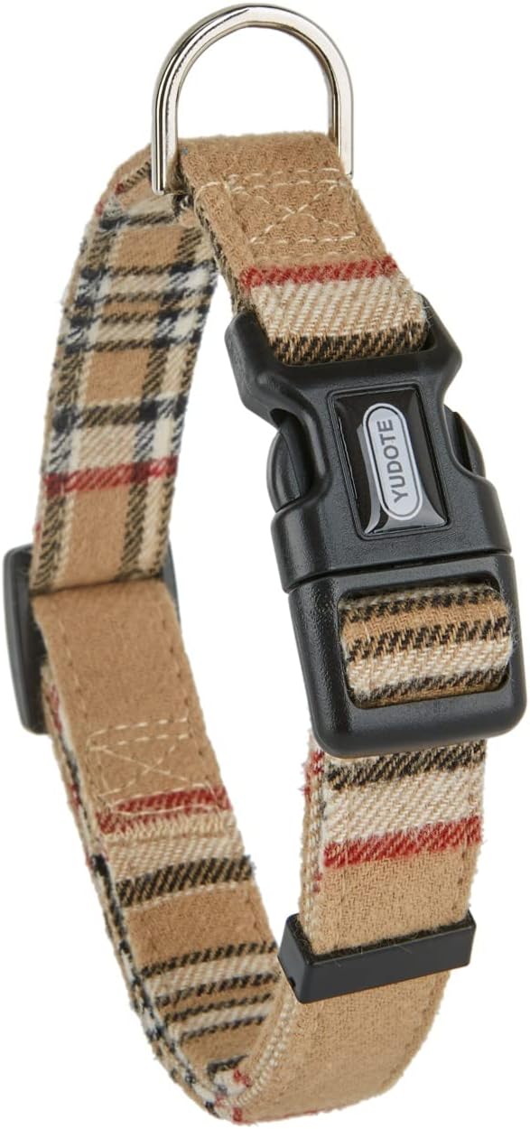 YUDOTE Soft Dog Collar Cloth Wrapped British Style Plaid Collars Non-irritant fo...