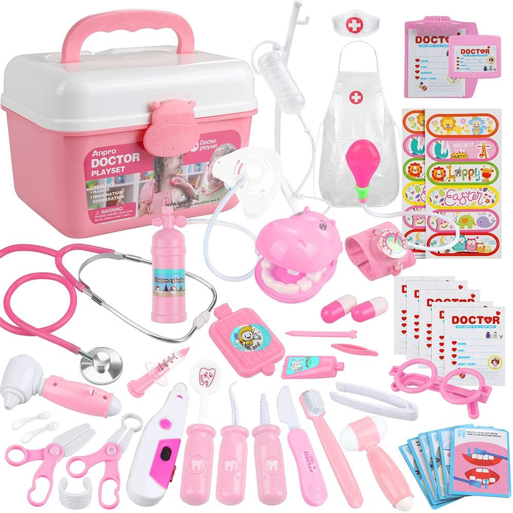 Anpro 46PCS Doctors Set for Kids, Medical Toy with Real Stethoscope,Doctor Suit,...