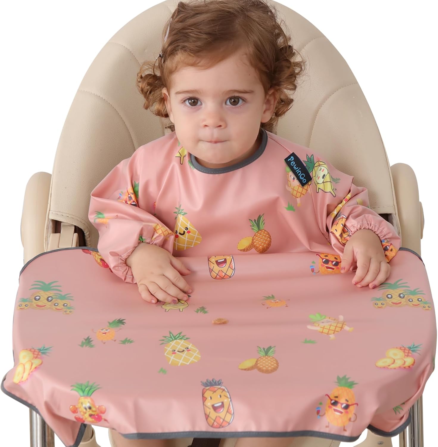 PewinGo Weaning Bib Attaches and Fully Cover to Baby Highchair, Long Sleeves Bib...