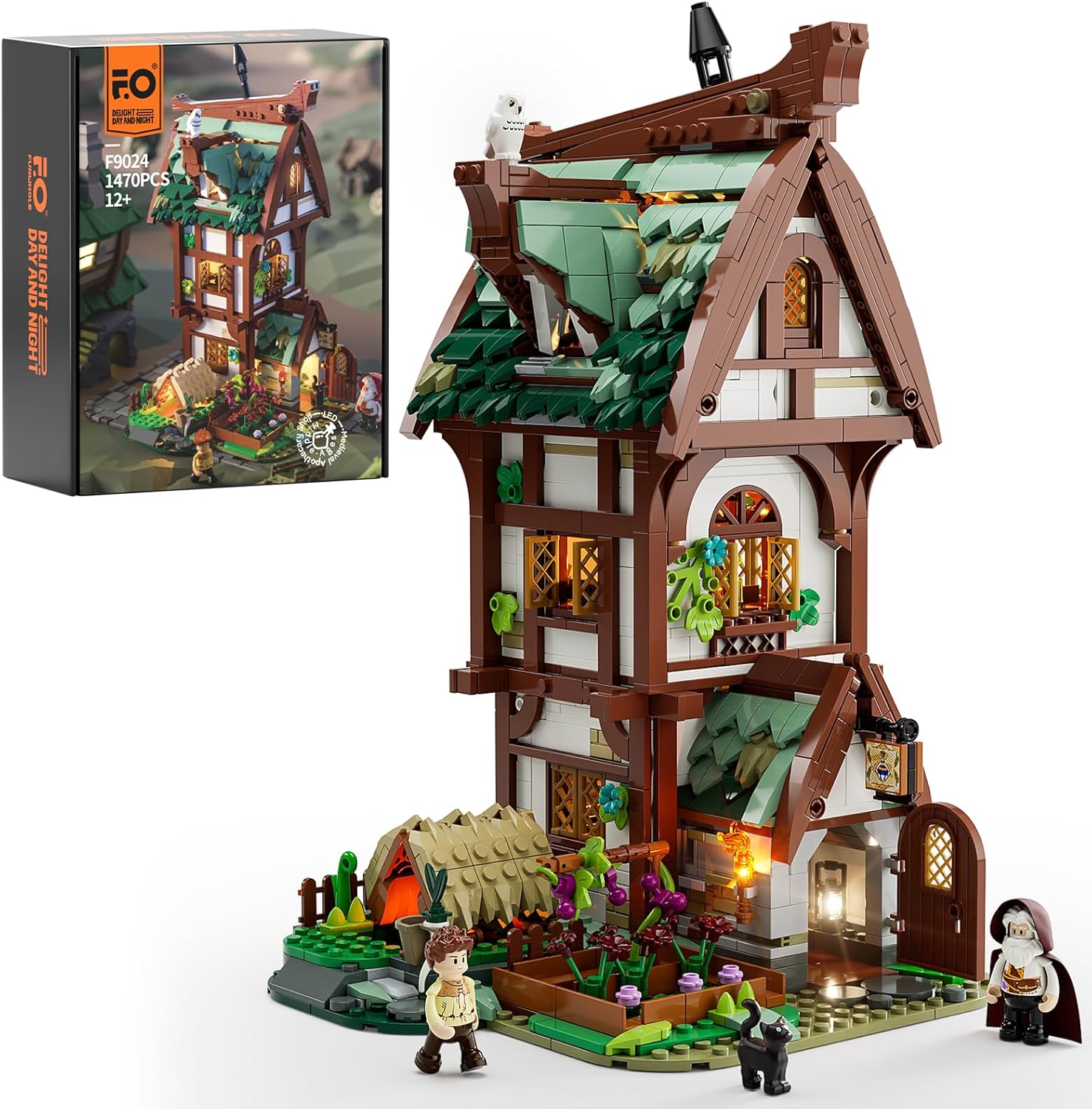 FUNWHOLE Medieval Apothecary Shop Lighting Building-Bricks Set - Compatible with...