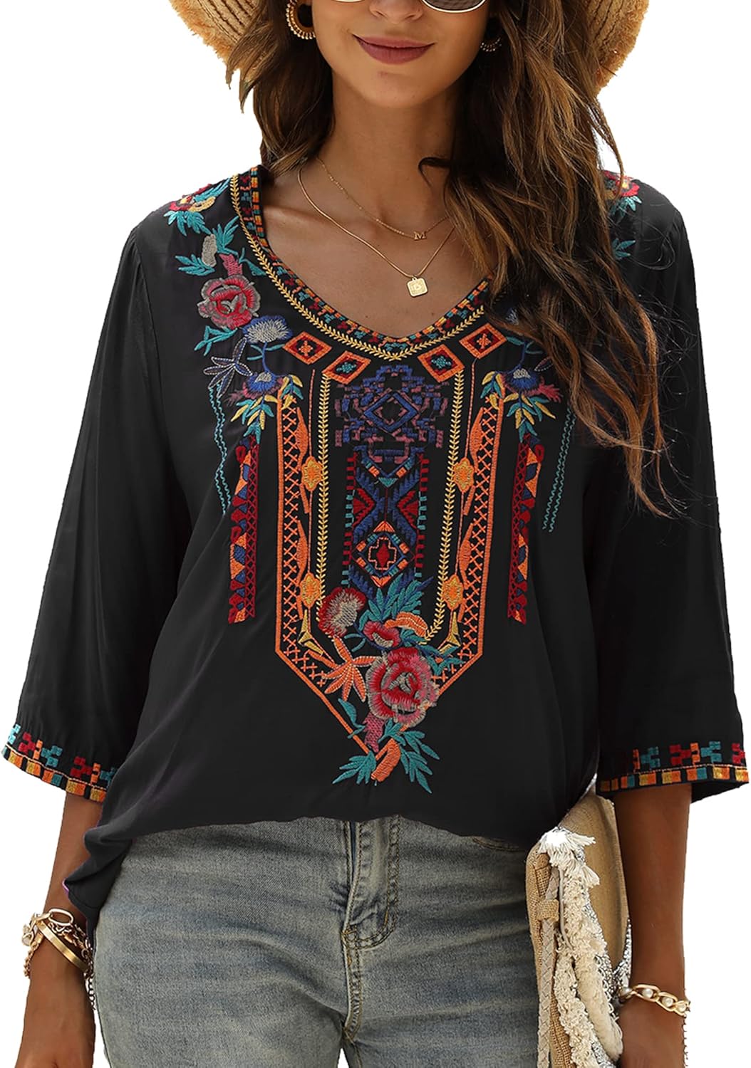 Grosy Bohemian Embroidered Tops for Women, Special Hippie Clothes, Unique Mexica...