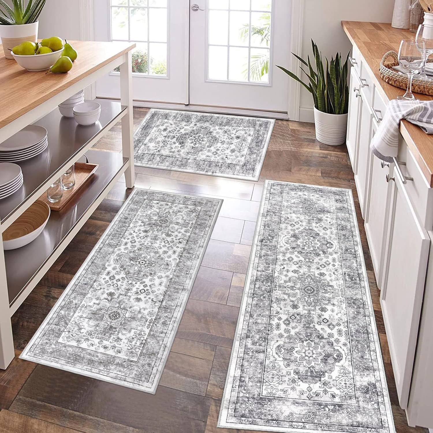 Pauwer Farmhouse Kitchen Rugs Sets of 3, Kitchen Runner Rugs Non Slip Washable,...