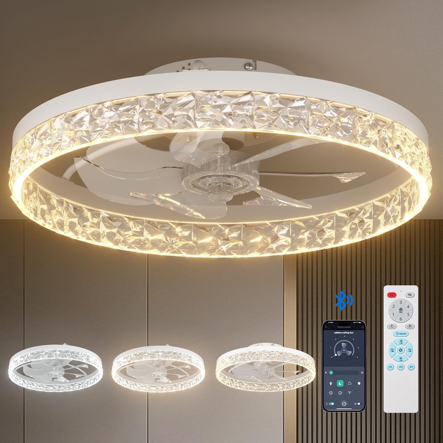 addlon Modern Ceiling Fans with Lights and Remote, Flush Mount,20 Inch Bladeless...
