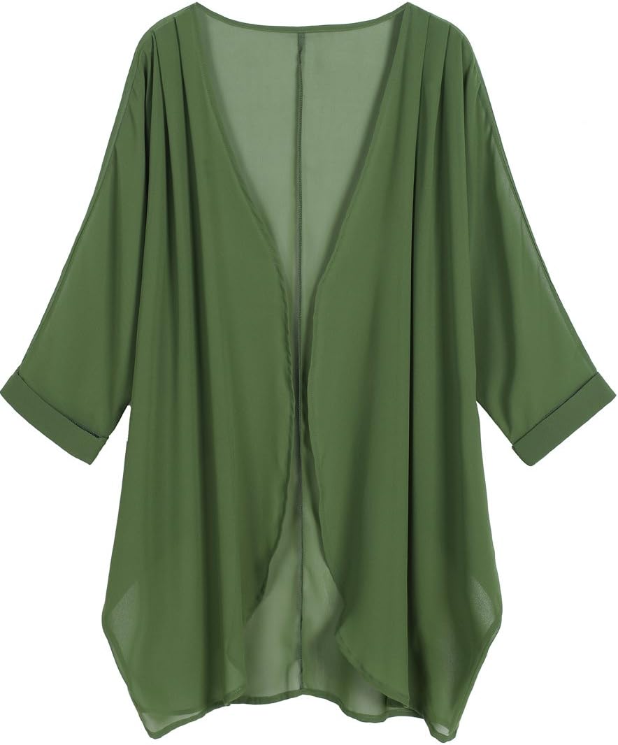 olrain Women's Cardigan, Special Floral Print Sheer Chiffon, Affordable 3/4 Bat...