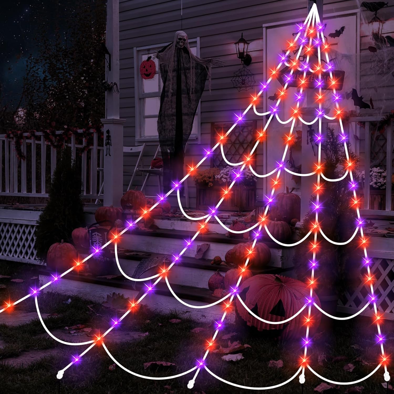 Halloween Spider Web Lights, Special Lighted Spider Web with 150 LED Lights, Gia...