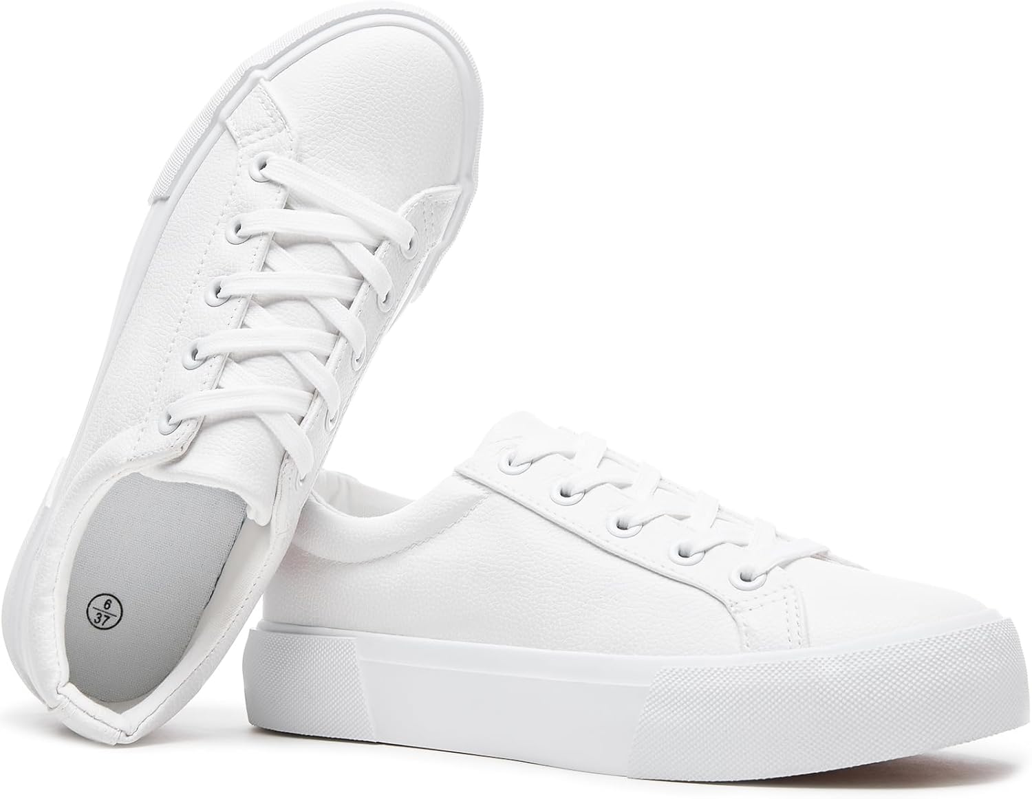 kufeiti Platform Sneakers for Women PU Leather Low Top Womens Tennis Shoes White...