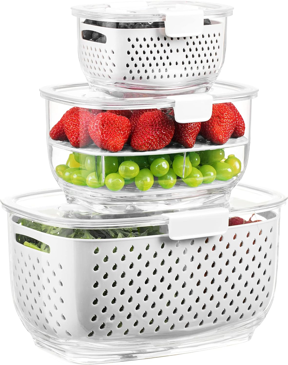 LUXEAR Fresh Produce Vegetable Fruit Storage Containers 3Piece Set, BPA-free, Pa...