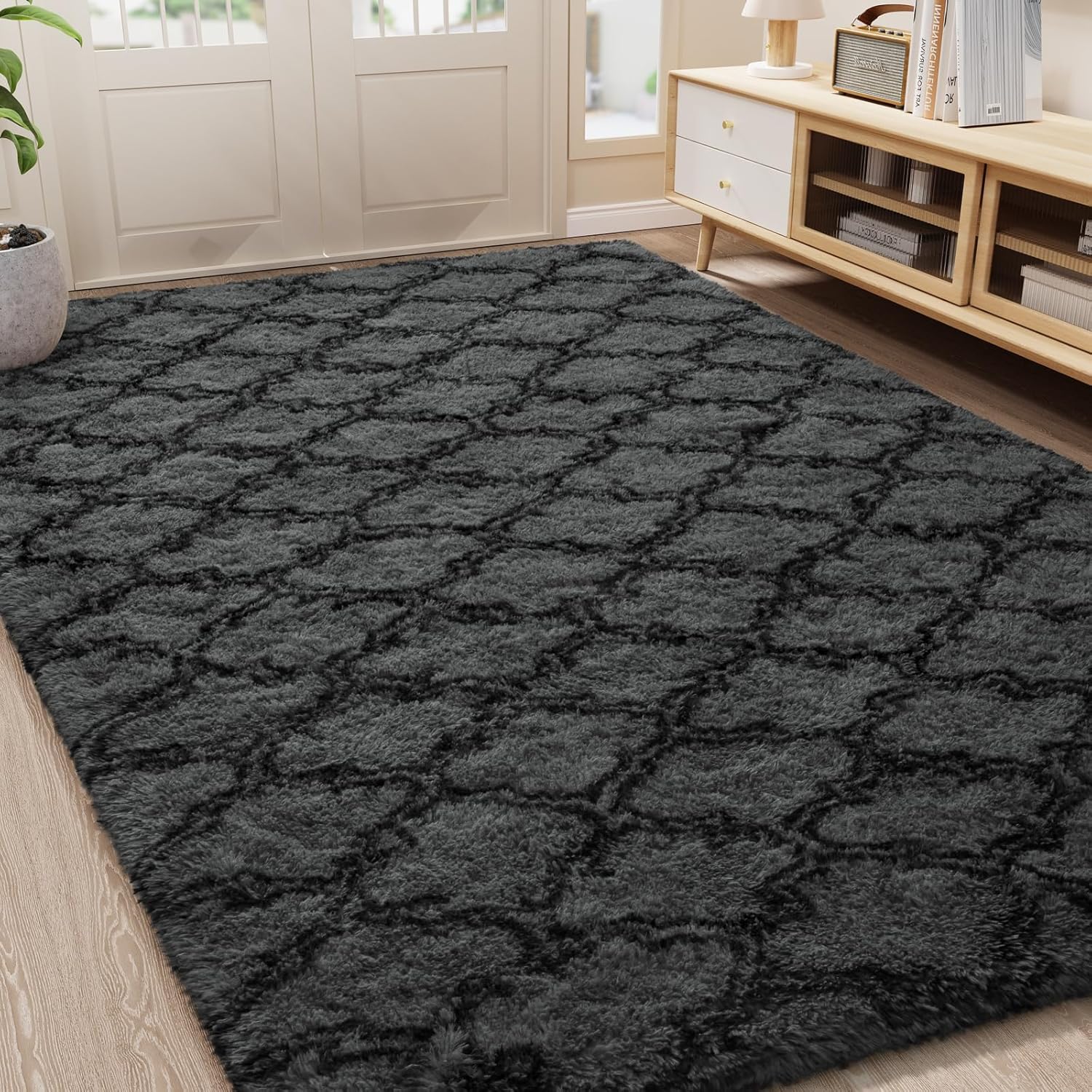 LOCHAS Luxury Shag Area Rug 8x10 Feet Geometric Plush Fluffy Rugs, Extra Soft Ca...