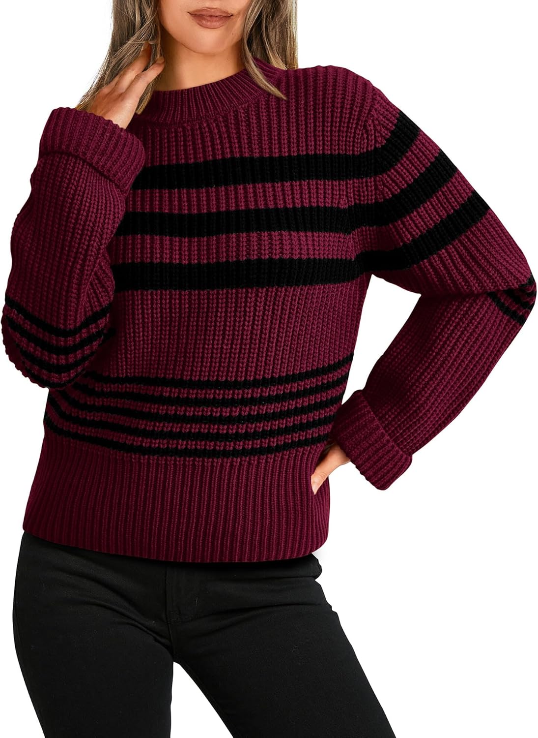KIRUNDO Women's Pullover, Special Fall Winter Sweater for 2024, Innovative Strip...