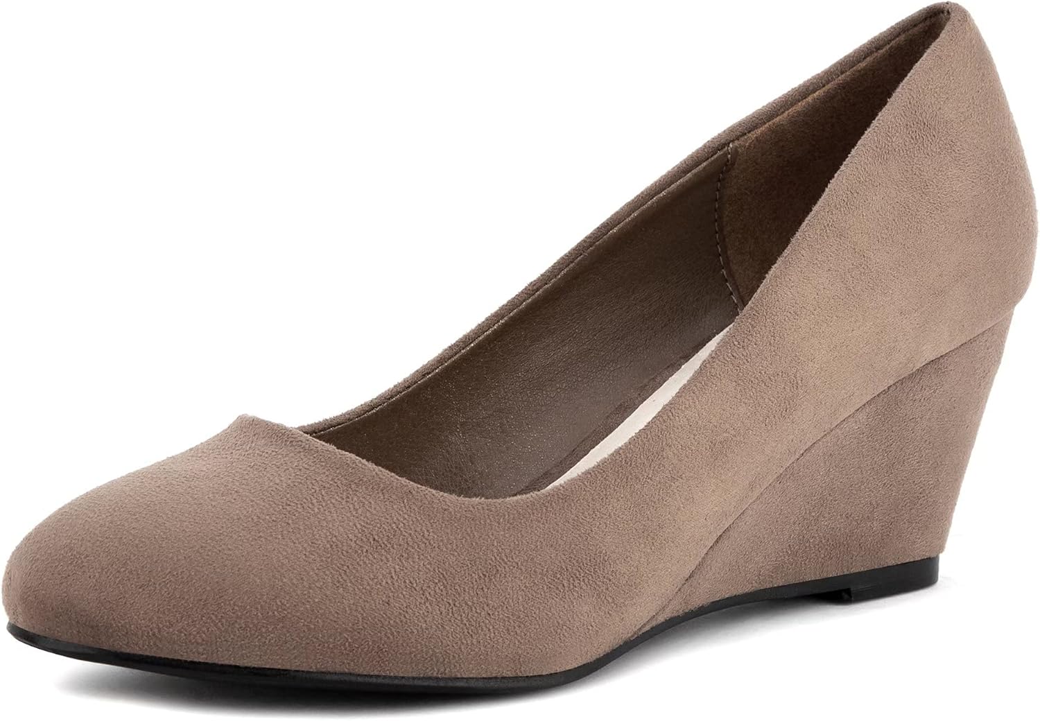 Greatonu Women's Office Wedge Platform Mid Heel Court Shoes 6 UK Taupe Suede