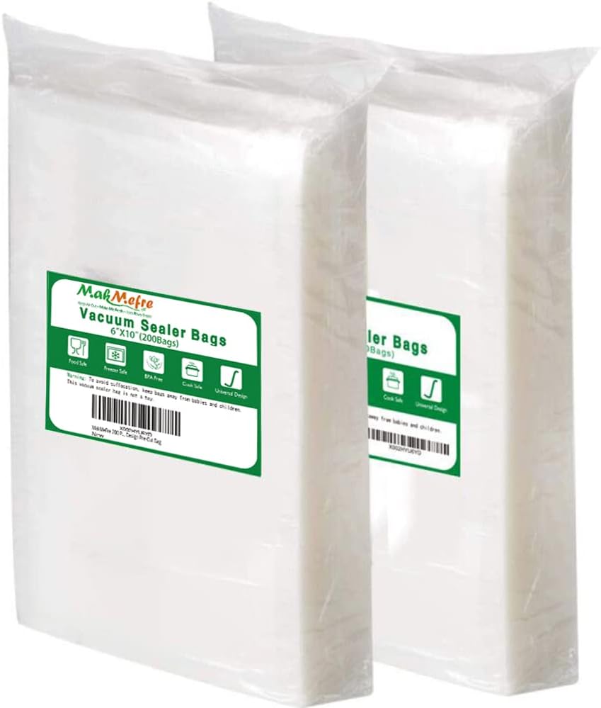 200 Pint Size 6"x10" Vacuum Freezer Sealer Bags, Special BPA Free Heavy Duty Com...