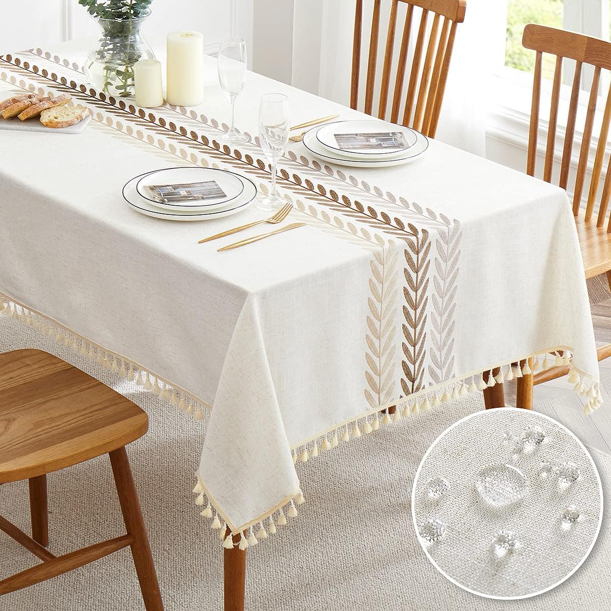 QIANQUHUI Embroidered Tablecloth, Special Dining Table Cloth, Dust-Proof Spillpr...