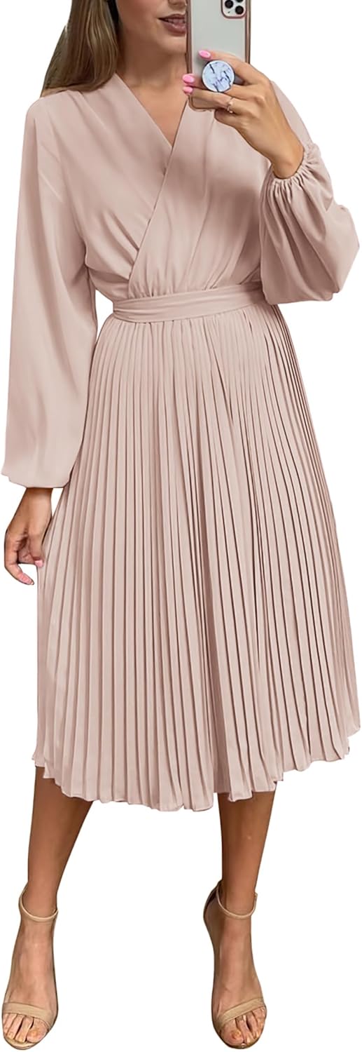 PRETTYGARDEN Women's Dress, Special Spring Midi Dress Long Puff Sleeve, Unique W...