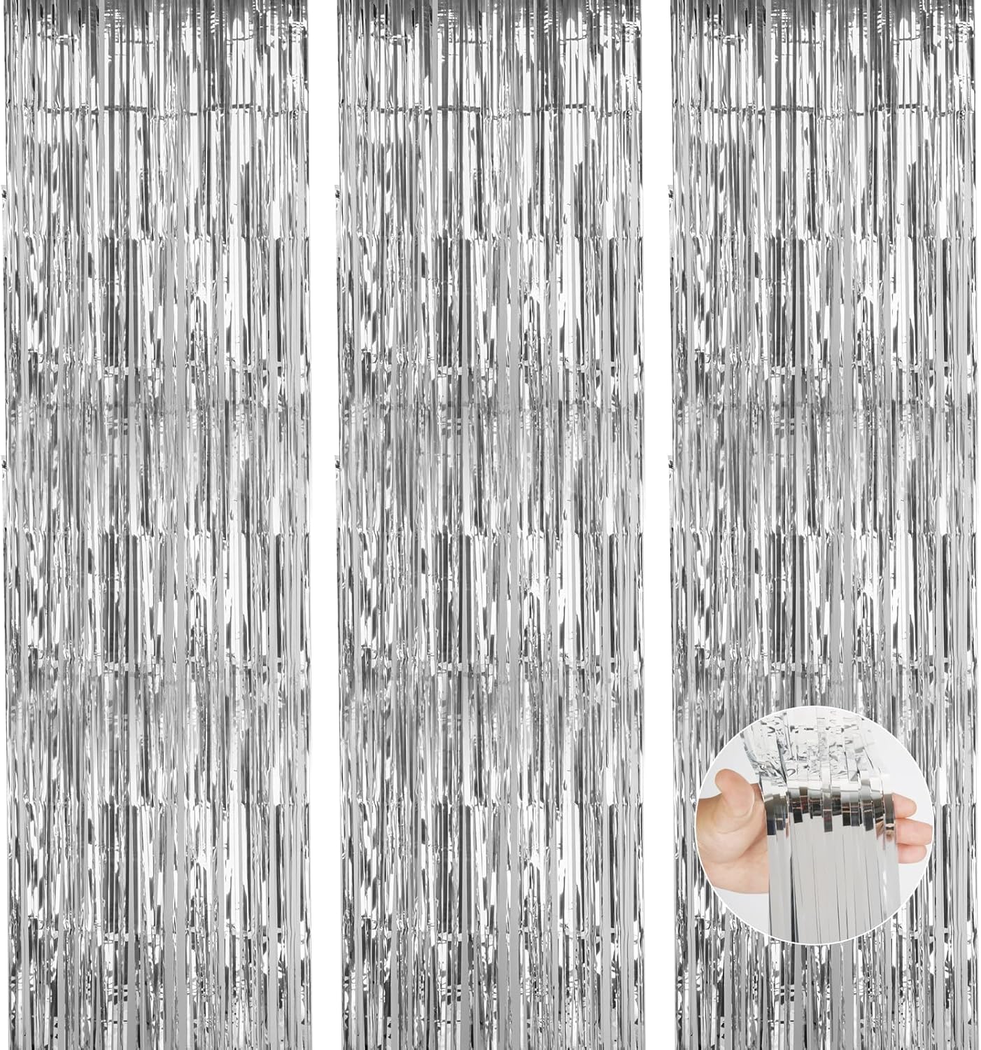 Accevo Silver Party Streamers, Special Metallic Tinsel Foil Fringe Curtains, Uni...