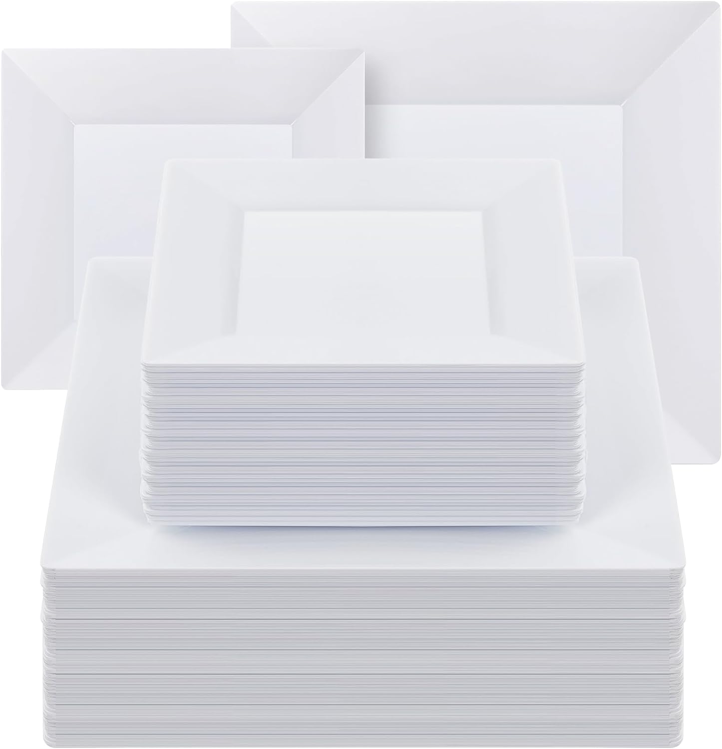 Goodluck 100 Pack Disposable Square Plastic Plates, Special Heavy Duty Dinner Pl...