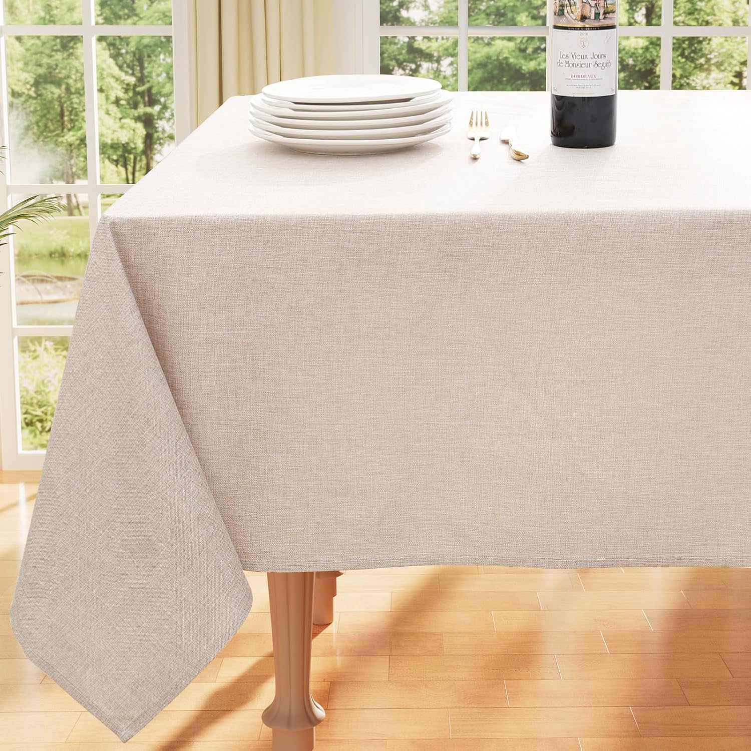 Smiry Rectangle Faux Linen Table Cloth, Premium Tablecloth with Waterproof Burla...