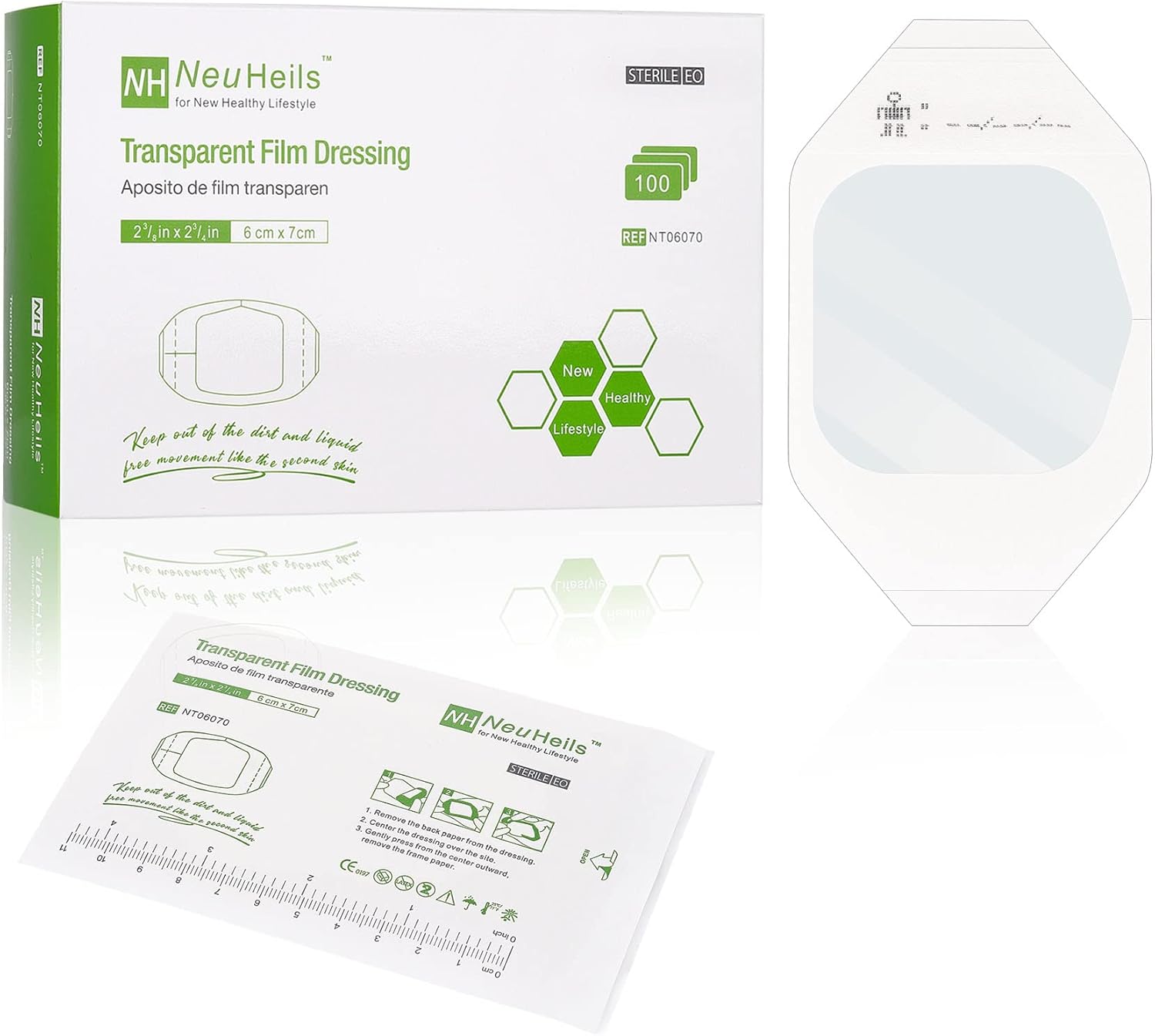 Transparent Film Dressing 2 3/8'' x 2 3/4'', 100 Pack, Waterproof Wound Cover Ba...