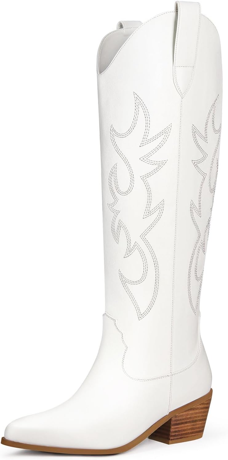 Ouepiano Cowboy Boots for Women, Special Knee High Wide Calf Cowgirl Boots, Uniq...