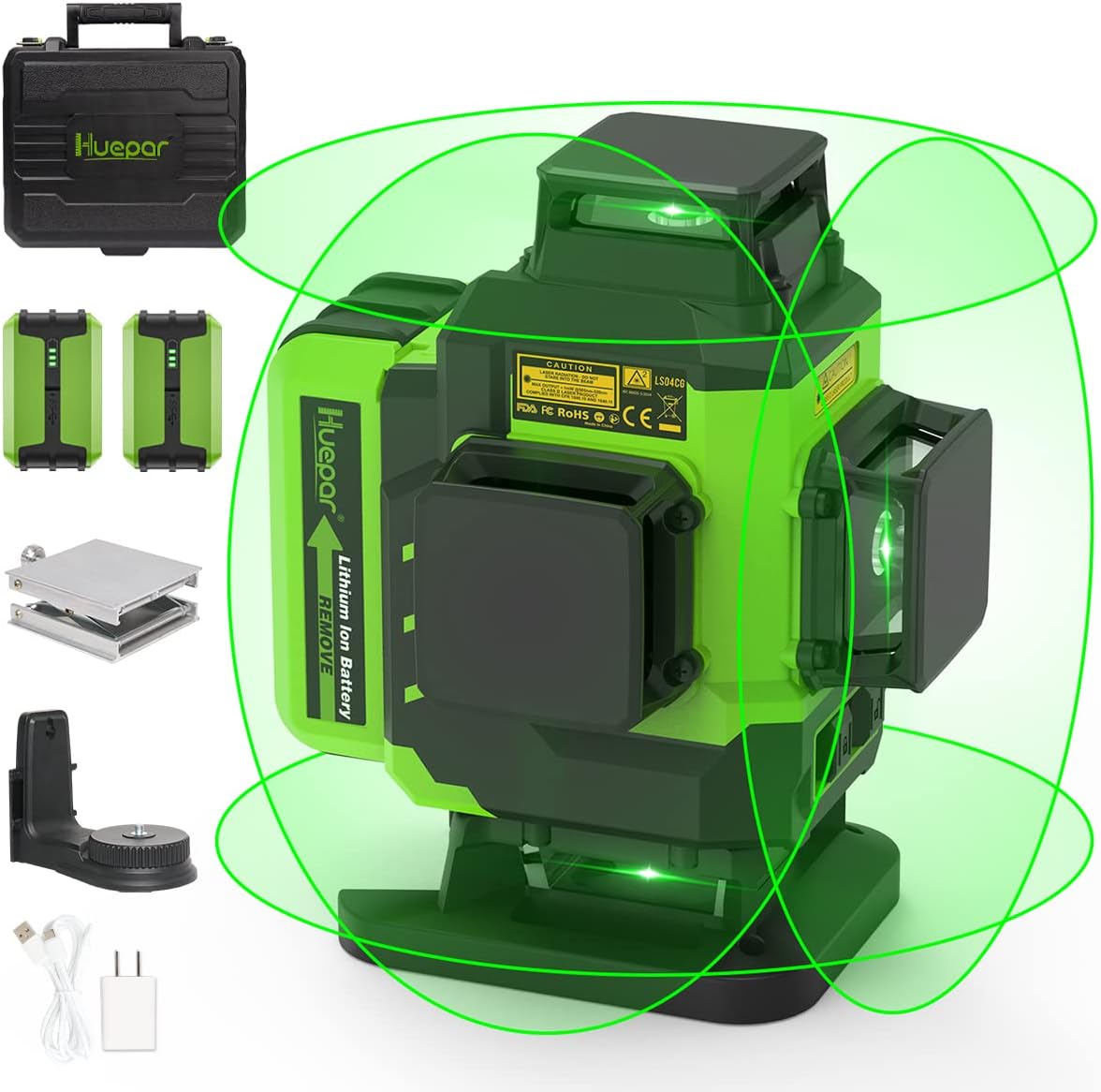 Huepar 4x360 Laser Level Self-leveling 16 Lines Green Beam 4D Cross Line Tiling...