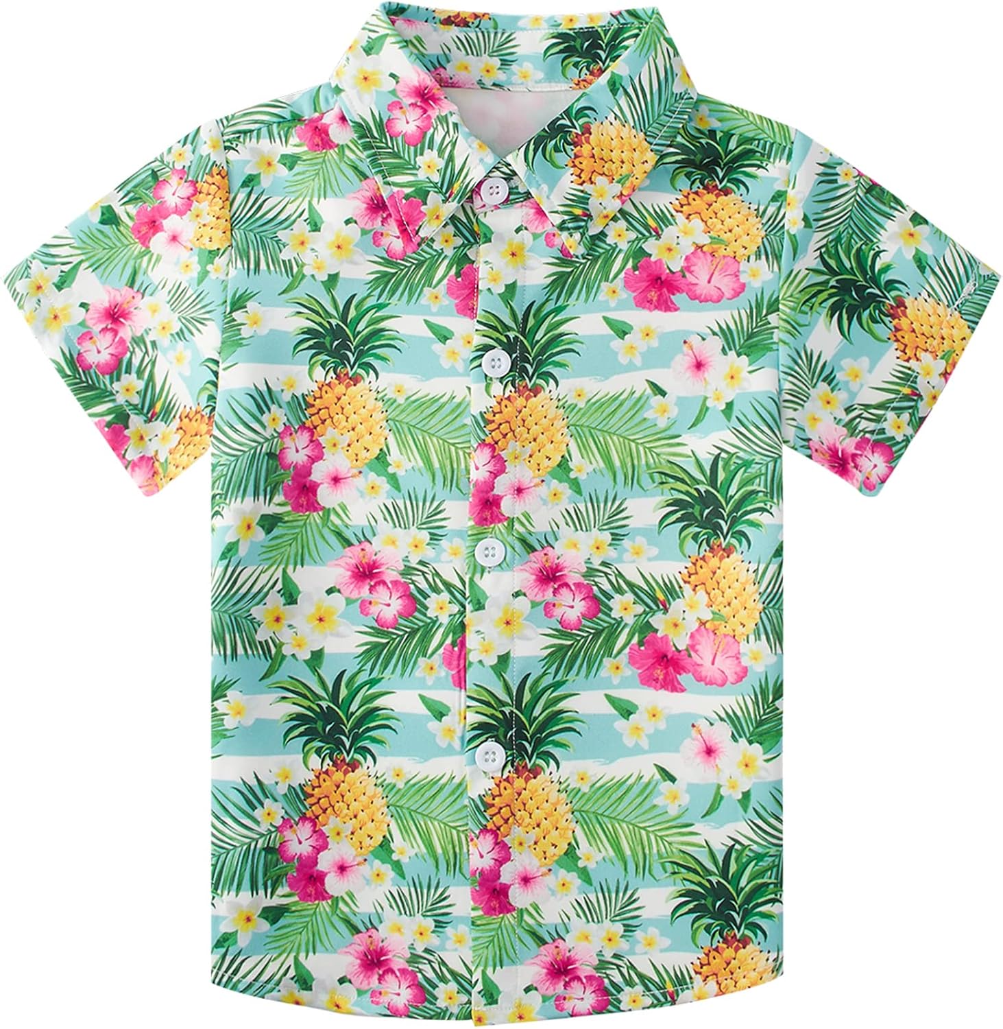 RAISEVERN Boys Button Down Shirts Hawaiian Cartoon Print Slim-Fit Short Sleeve C...