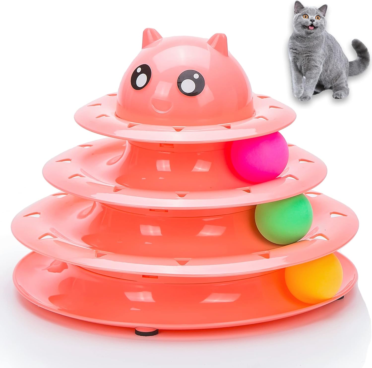 Vealind Pet Interactive Fun Roller Exerciser 3 Level Cat Teaser Ball Toy with 3...