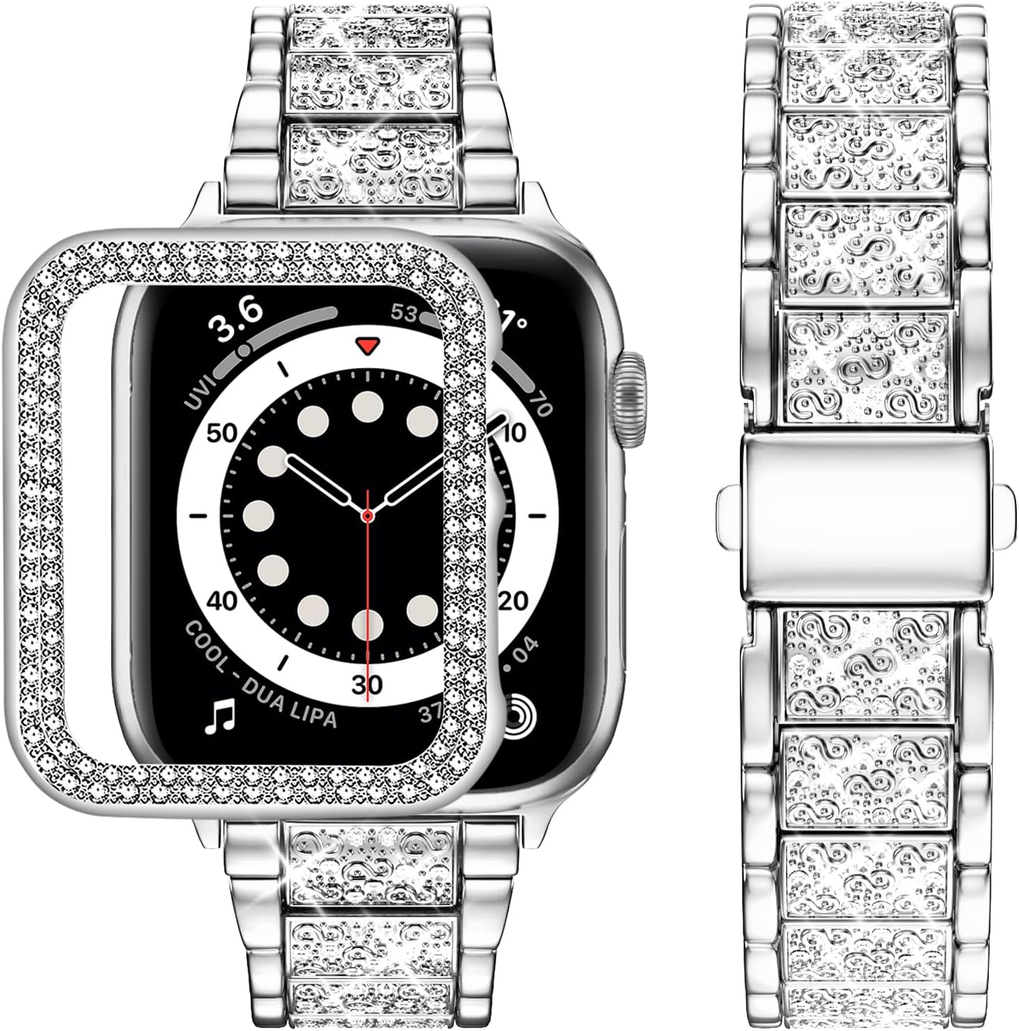 wutwuk Compatible Apple Watch Straps 44mm with Case for Women & Girls Metal Spar...
