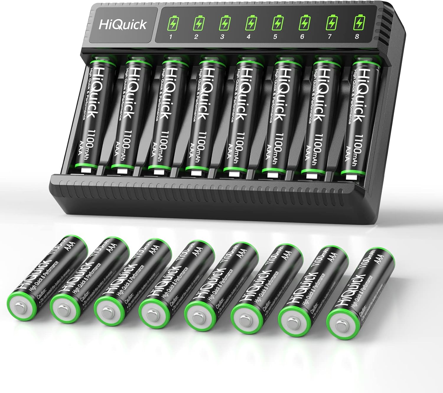 HiQuick 16 x AAA Rechargeable Batteries with AA AAA Battery Charger, 8-Bay LED B...