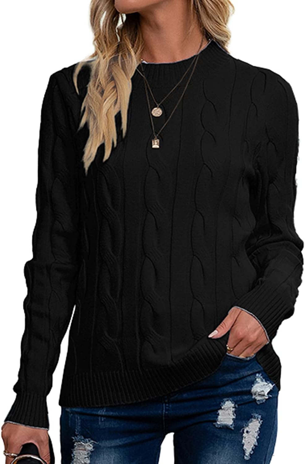 Breampot Women Cable Knit Jumper, Special Casual Basic Long Sleeve Sweater, Inno...