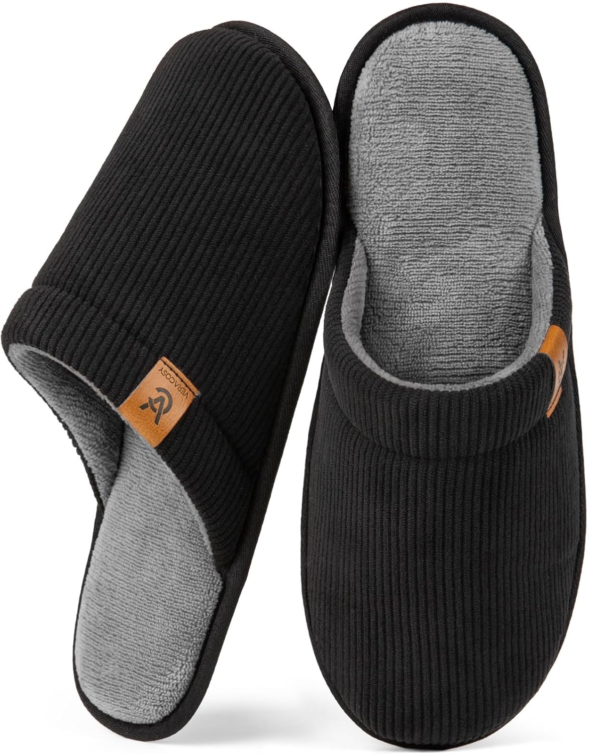 Special VeraCosy Men's Corduroy Scuff Slippers, Soft Comfy Memory Foam Shoes, No...