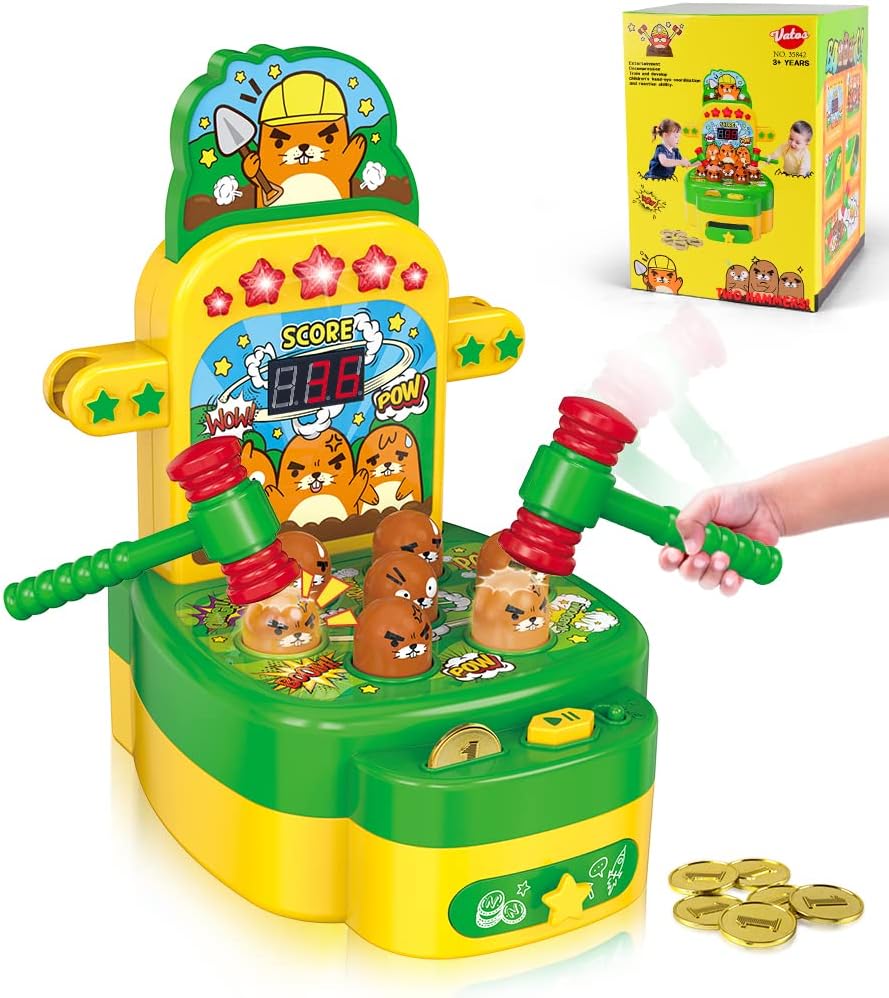 VATOS Whack Game Mole for toddlers, Mini Electronic Arcade Game with 2 Hammers,...