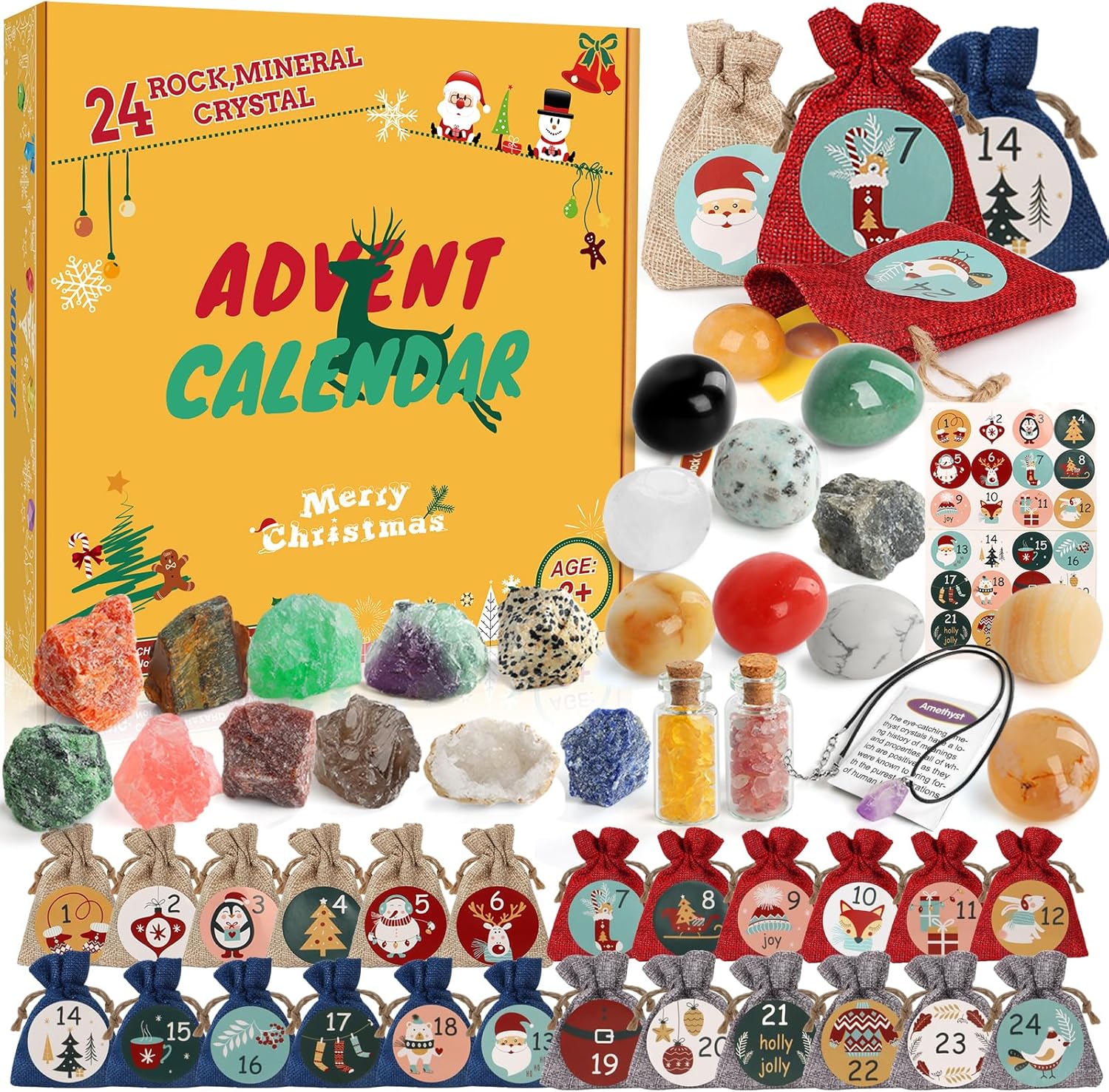 RAMXCION Crystal Advent Calendar 2024 for Kids,24 Days Natural Crystals Minerals...