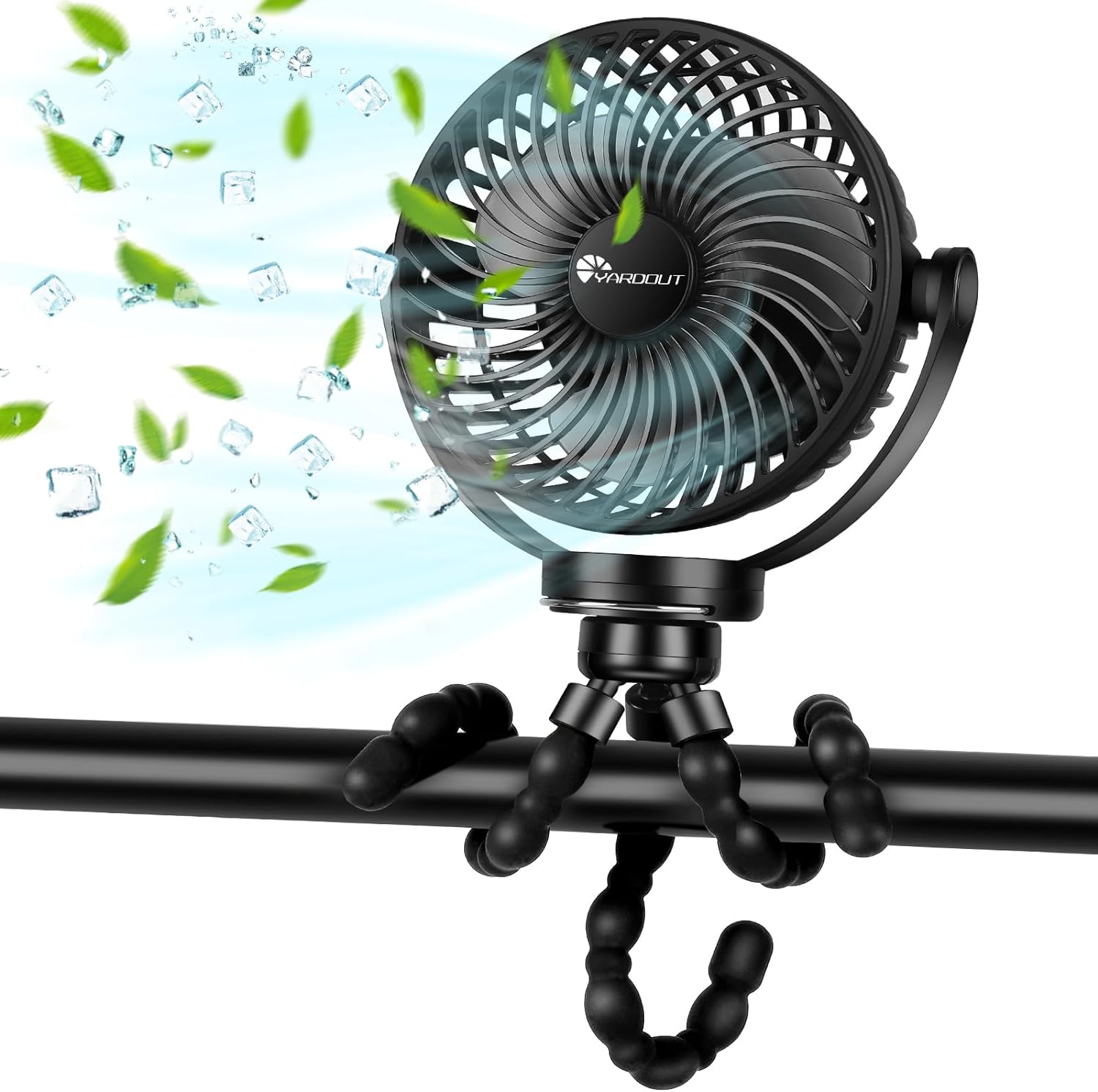 Octopus Desk Fan, Pram Fan with 3 Speed & Lights, 5000mAh Rechargeable USB Fan,...