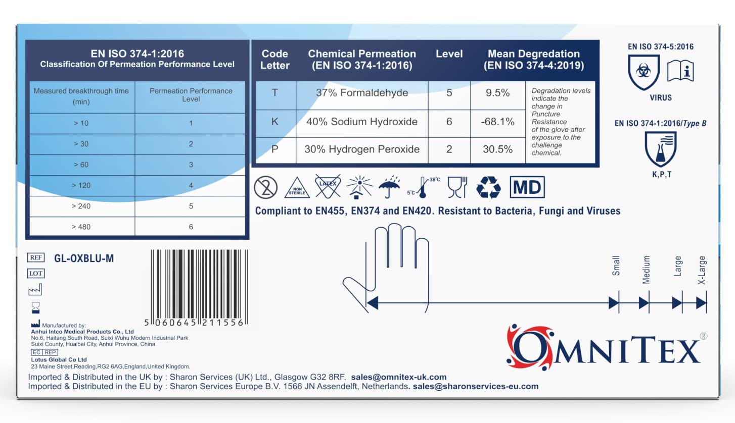 Omnitex Box 200 Premium Disposable Blue Nitrile Gloves | Powder Free | Latex Fre...