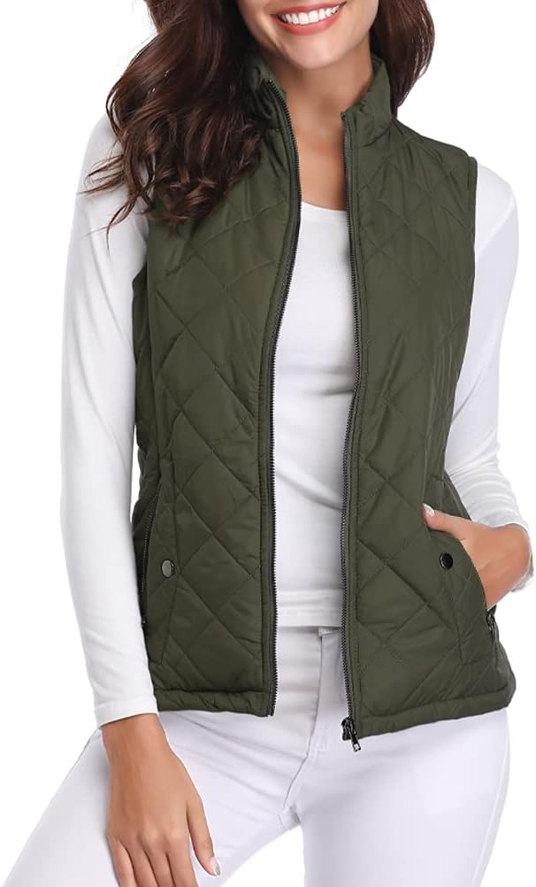 Fuinloth Women's Gilet, Special Quilted Gilet with Stand Collar, Lightweight and...