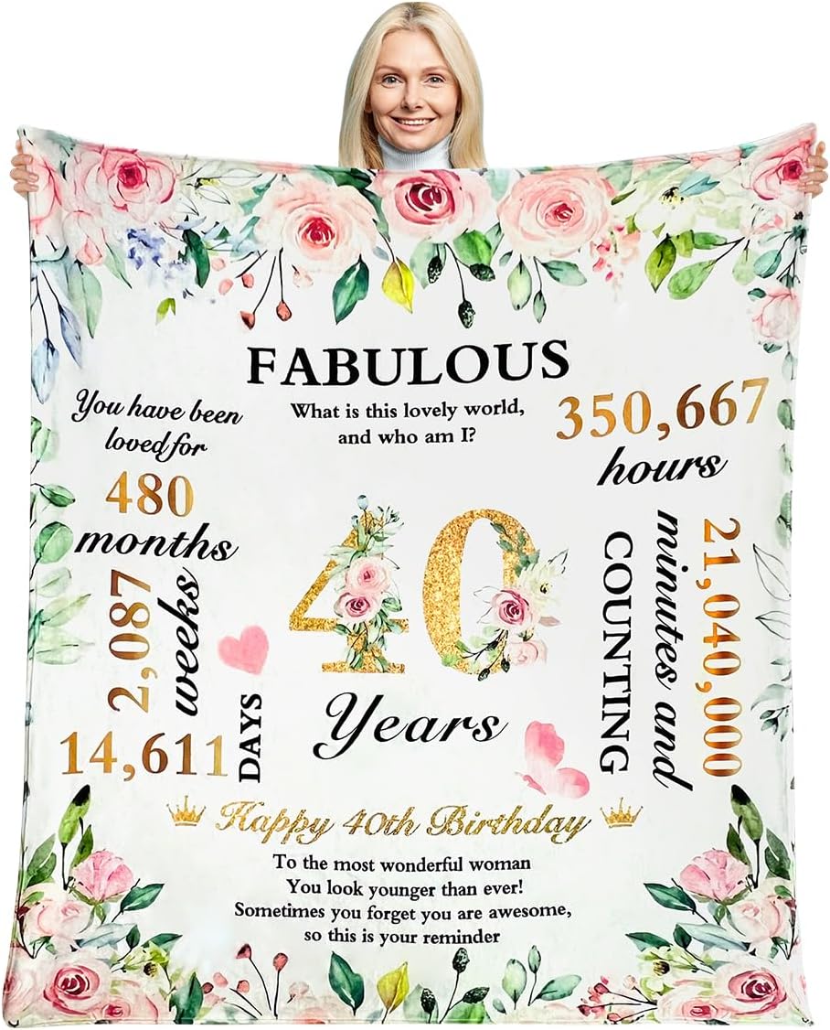 40th Birthday Gifts For Women, Throw Blanket For 40th Birthday, 40th Birthday De...