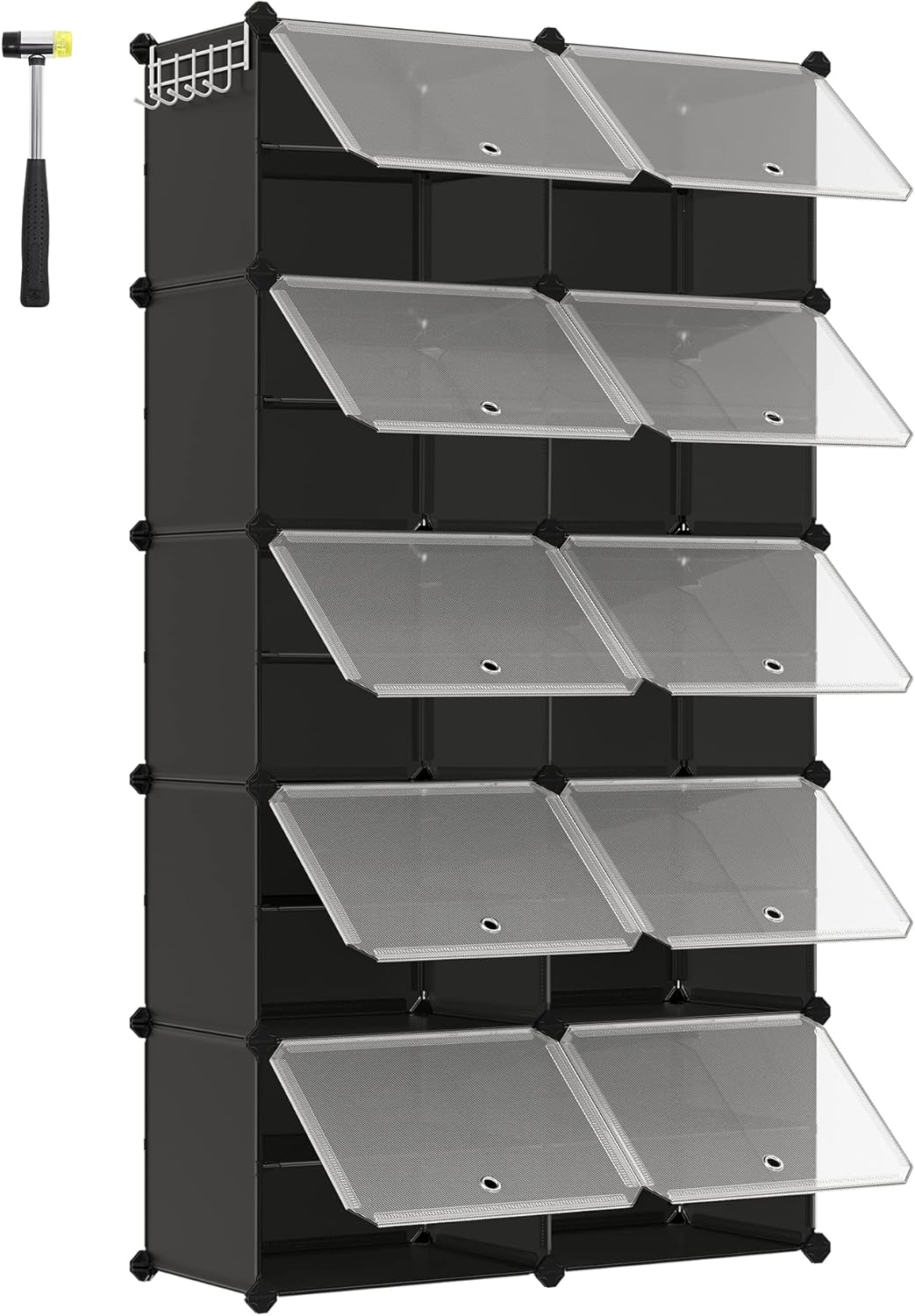 SONGMICS Interlocking Shoe Rack, Special Plastic Shoe Storage Cabinet, Innovativ...