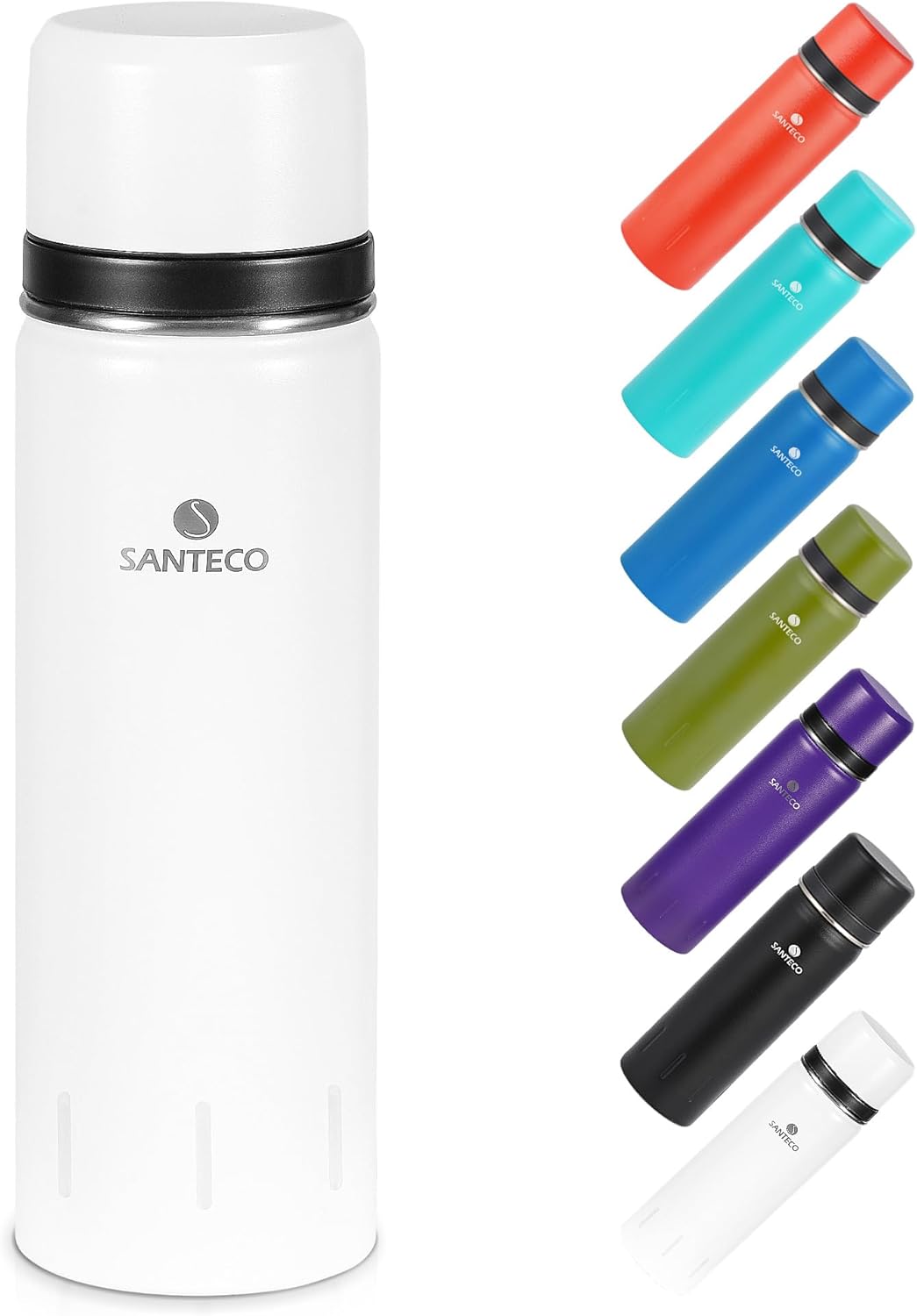 SANTECO Vacuum Flask 1L, Stainless Steel Insulated Water Bottle with 2 Cups Doub...