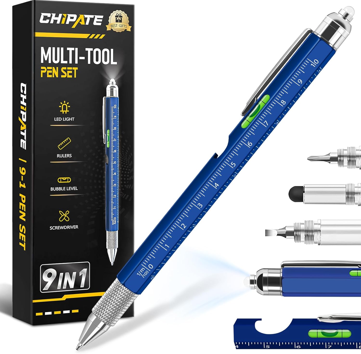 Chipate Gifts for Men, 9 in 1 Multi Tool Pen, Mens Gifts for Christmas, Birthday...