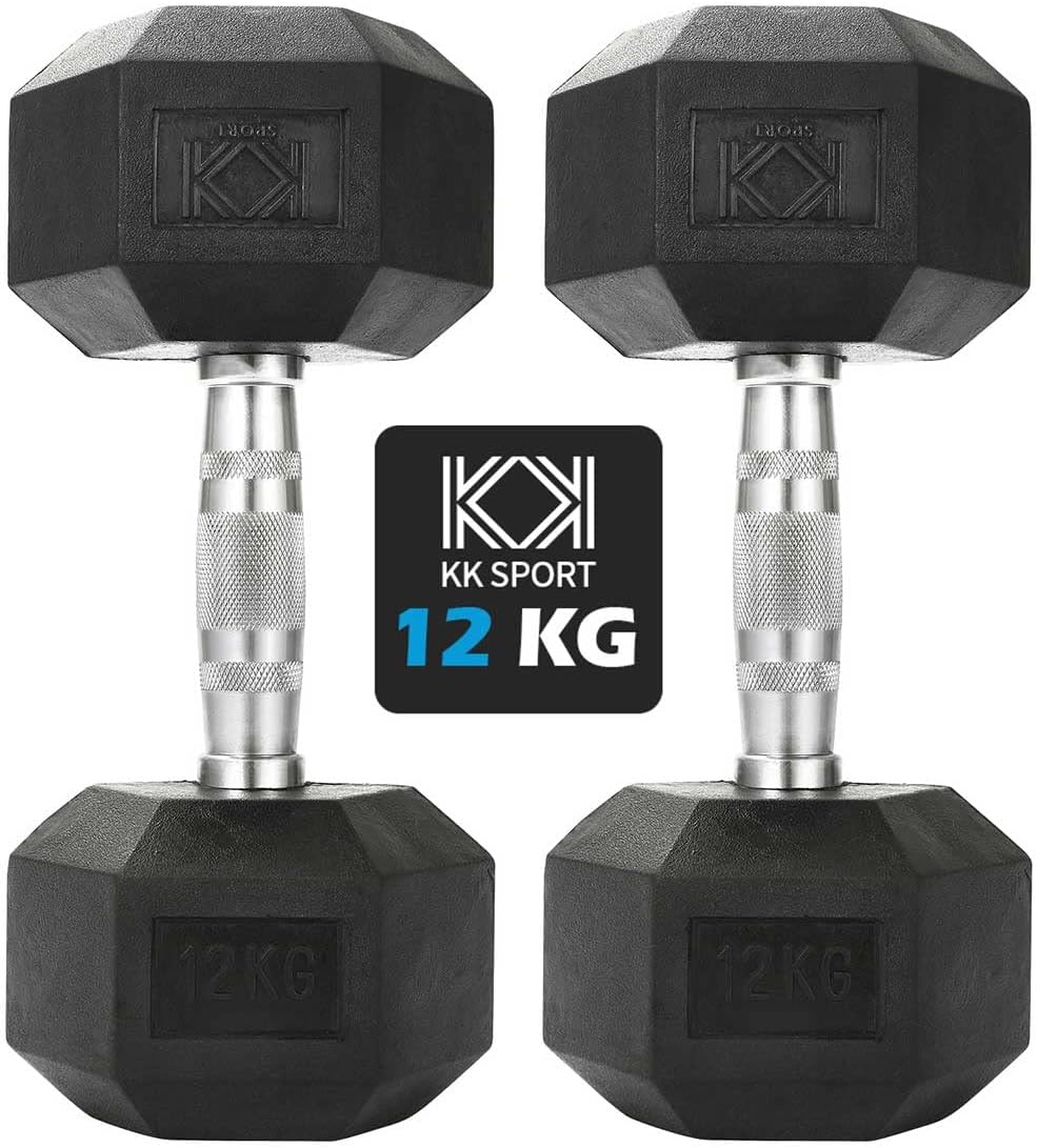KK Hex Dumbbell Set. 4kg, 6kg, 8kg, 10kg,12kg,14kg. Dumbbell Weights for Weight...
