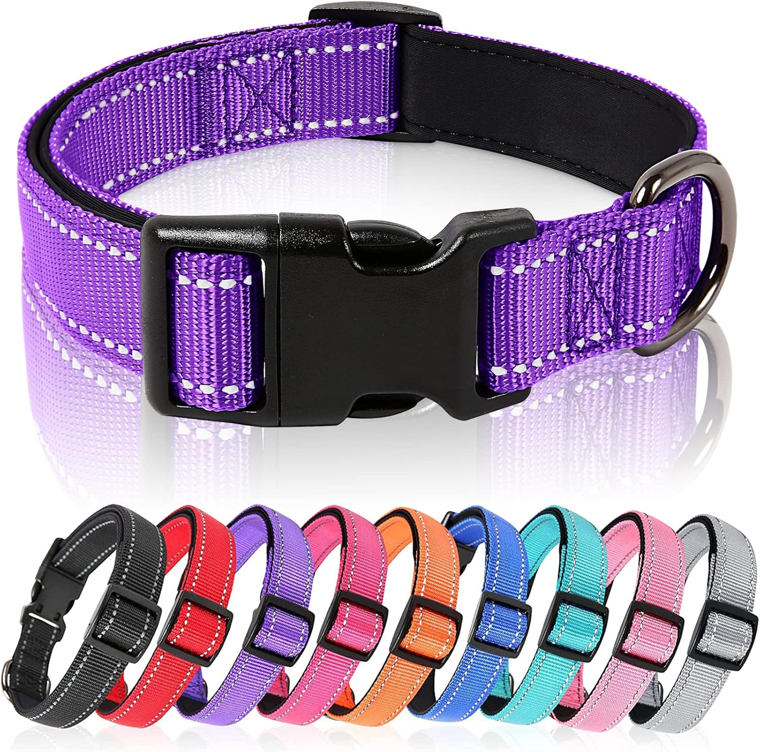 HEELE Dog Collar, Reflective Dog Collar, Soft Neoprene Padded Breathable Nylon P...