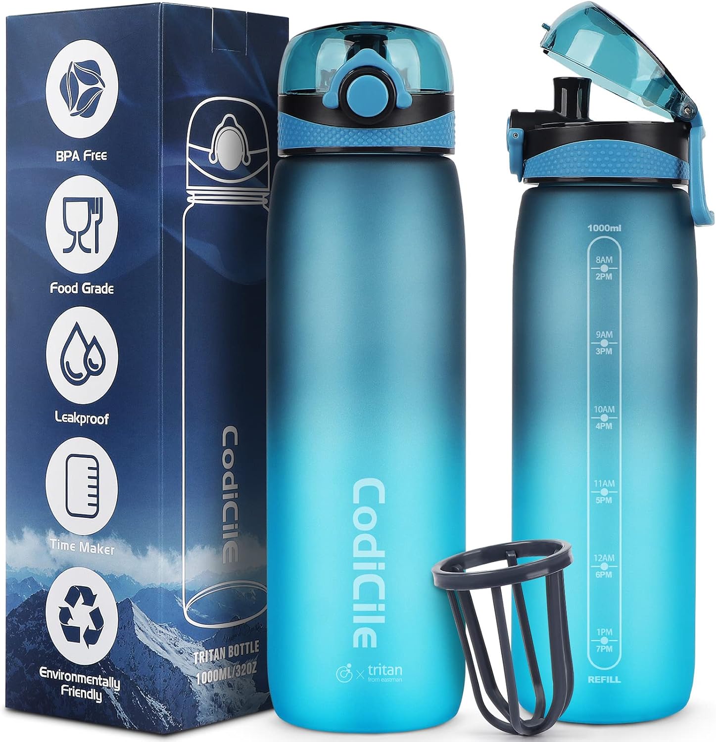 CodiCile Water Bottle 1L Tritan,BPA Free 1 Litre Water Bottle, Dishwasher Safe S...