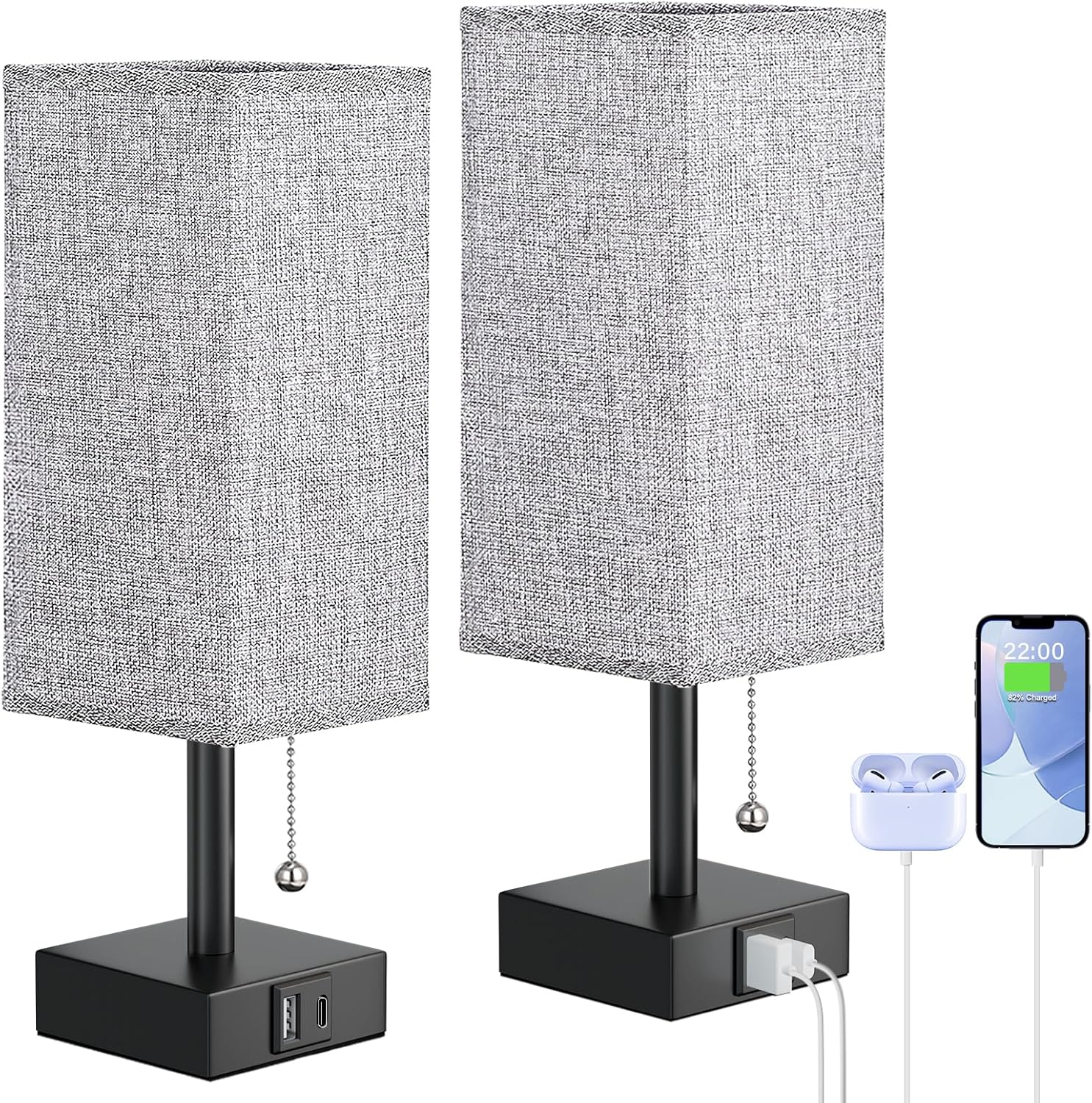 Aooshine Bedside Lamps Set, Special Bedside Lamps with USB A C Ports, Innovative...