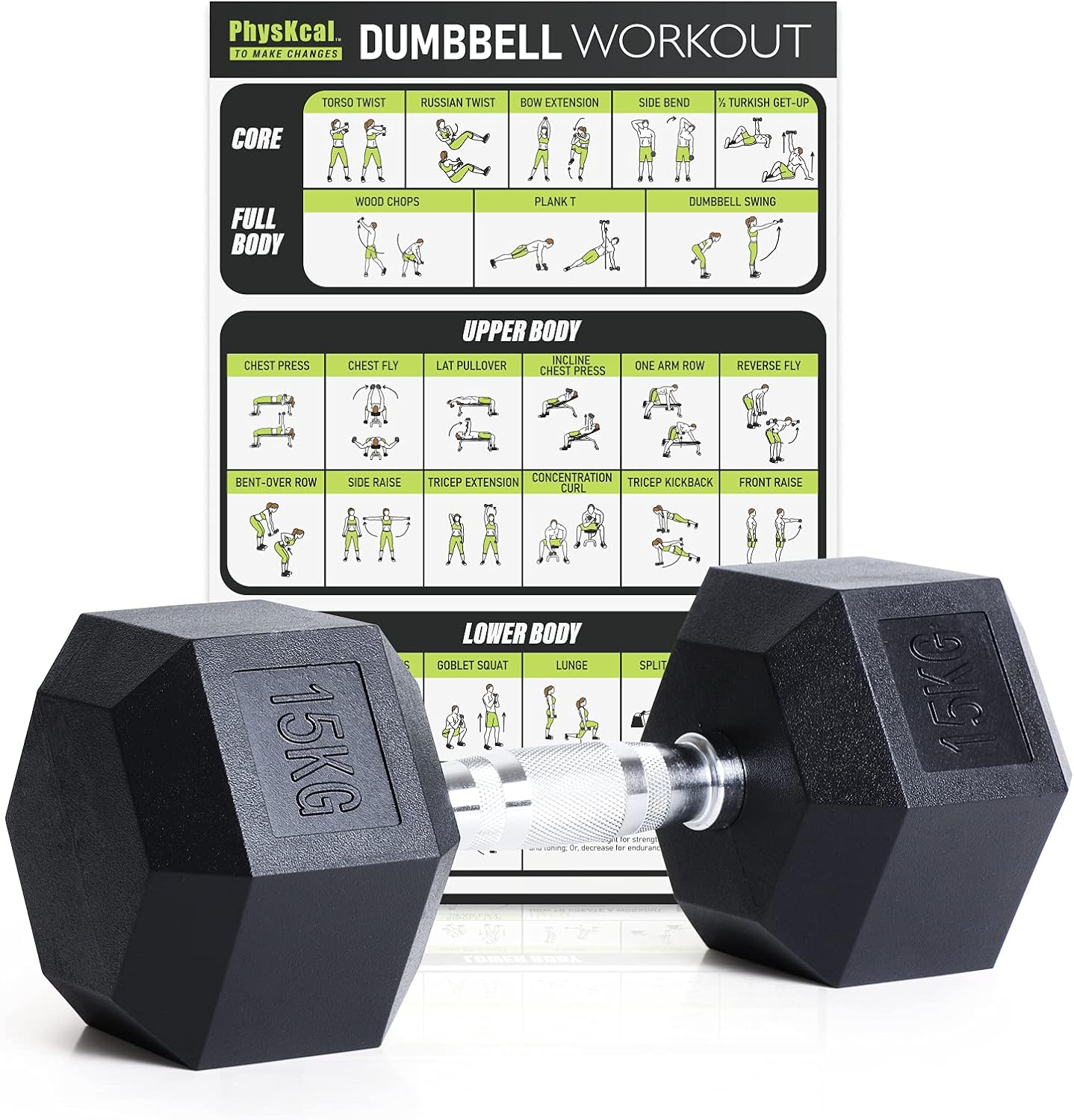PhysKcal Hex Dumbbells Set, Special Odourless Poly Rubber Encased Dumbbells, Hig...