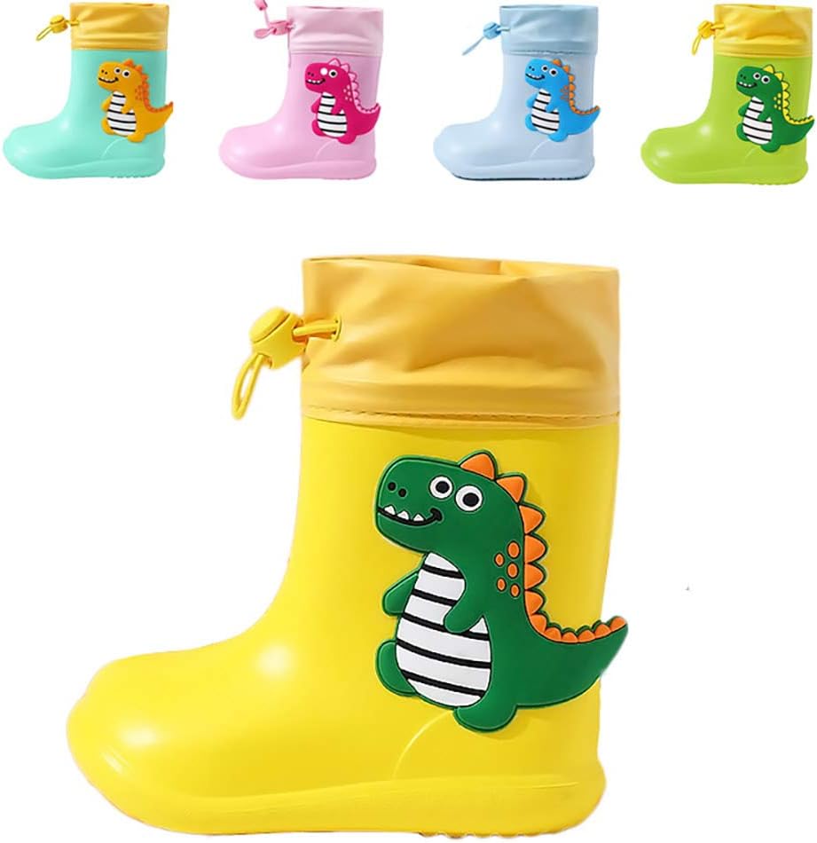 DRECAGE Dinosaur Rain Boots, Special Rain Shoes With Pull On Drawstring Closure...