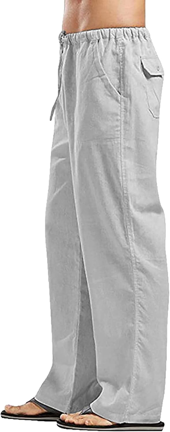 YAOHUOLE Men's Linen Pants, Special Loose Casual Yoga Pants, High-Quality Straig...