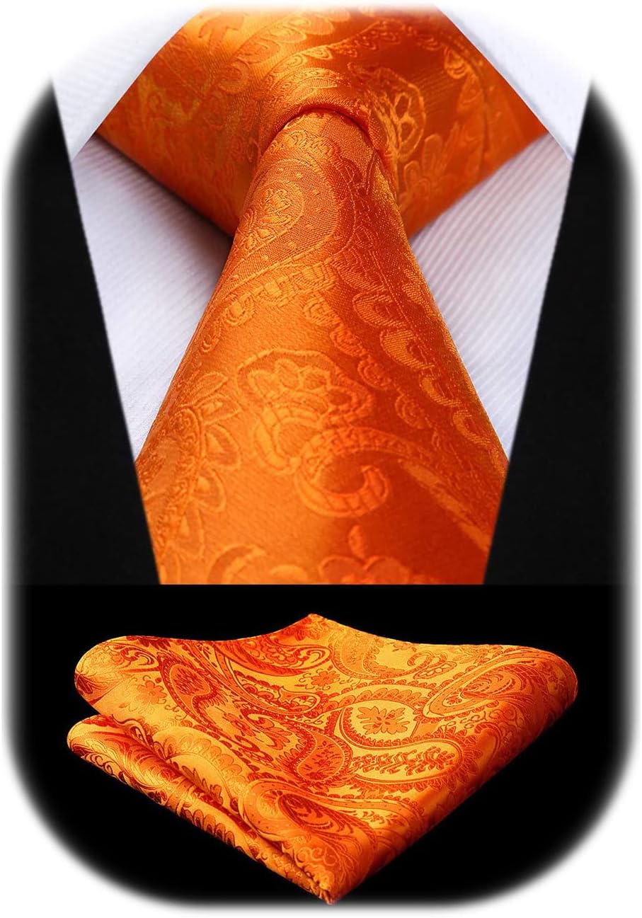 HISDERN Solid Paisley Tie for Men Handkerchief Woven Classic Flroal Men's Neckti...