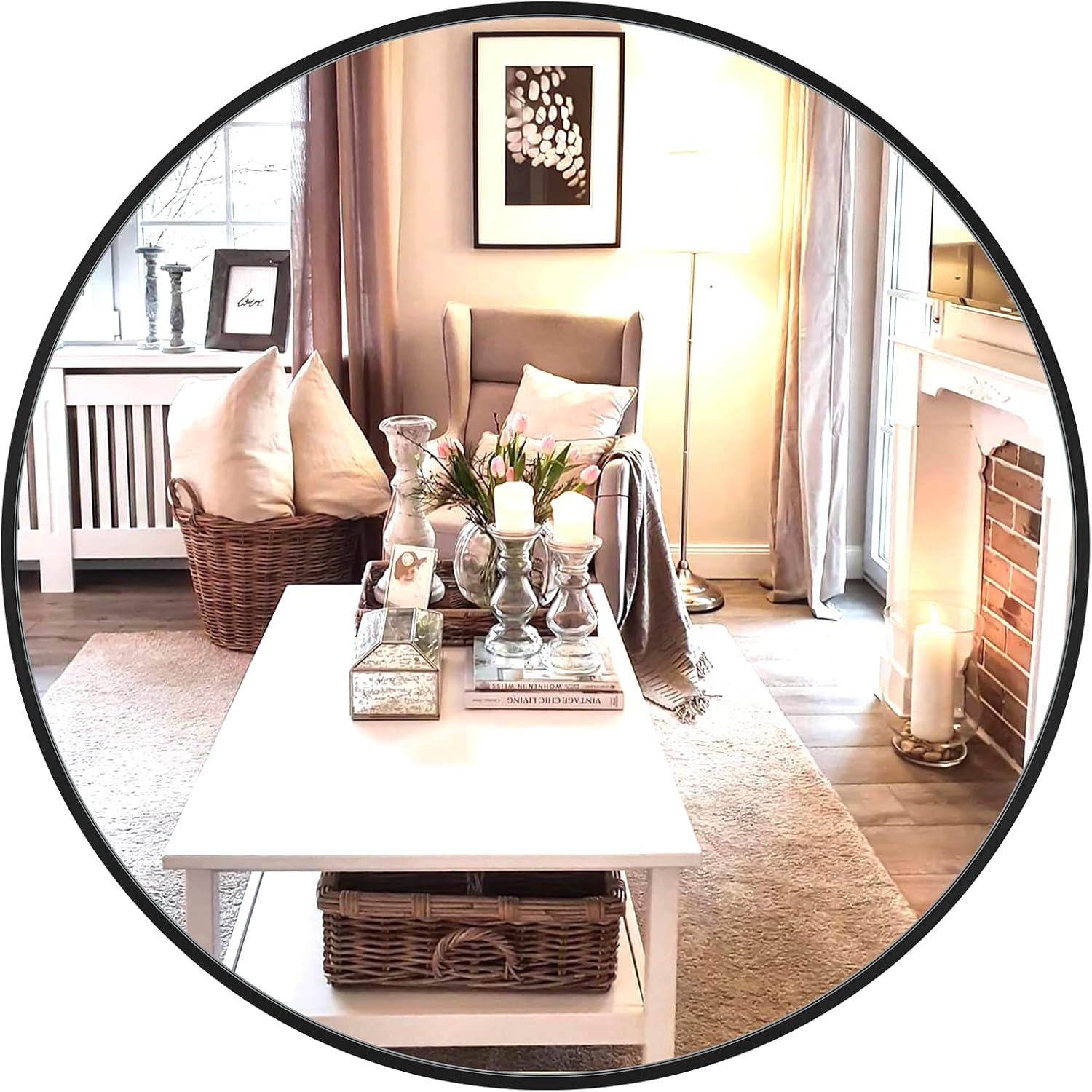 Dripex 40cm Round Mirror, Unique Circle Hanging Wall Mirror, Special Home Decora...