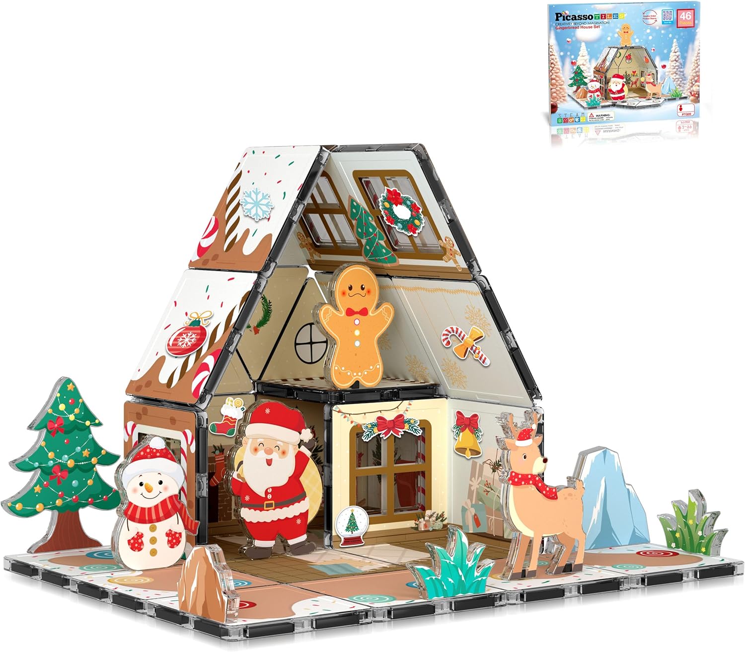PicassoTiles Magnetic Tiles Christmas Gingerbread House Character Action Figure...